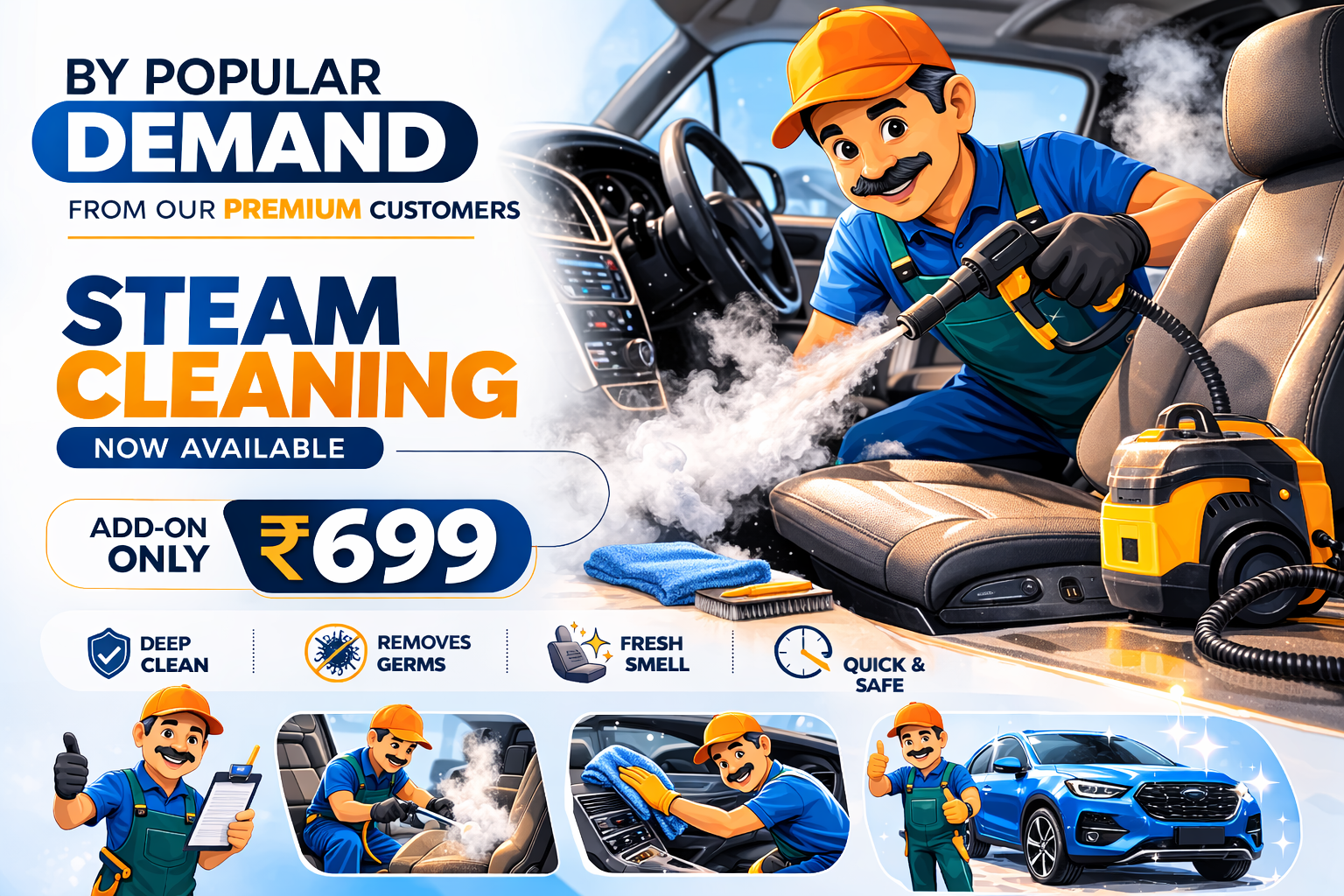 Steam cleaning add-on popup for Uncle Car Washer