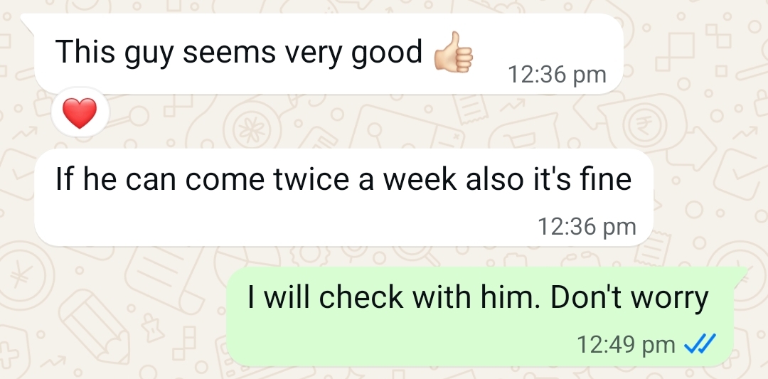 Uncle Car Washer WhatsApp customer review for doorstep car wash Mumbai