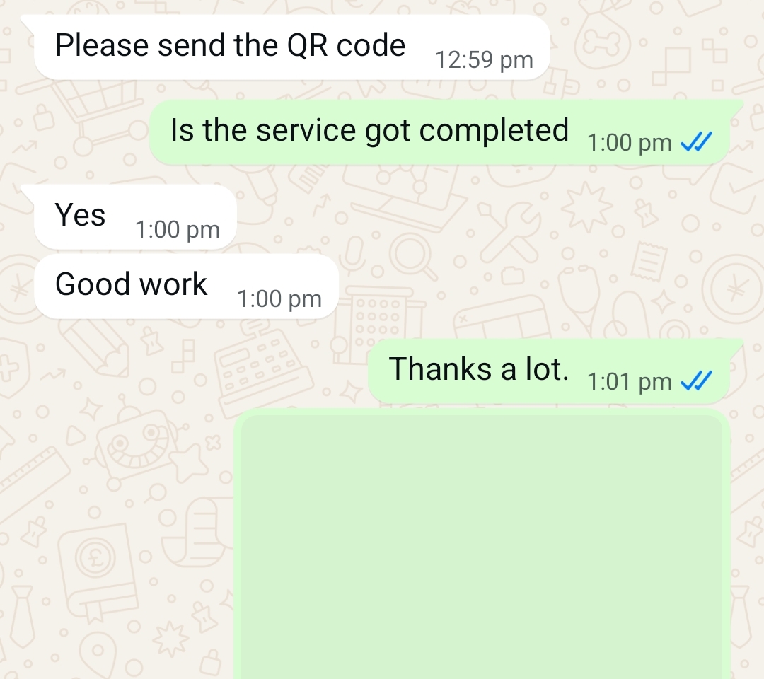 Uncle Car Washer WhatsApp customer review for doorstep car wash Mumbai
