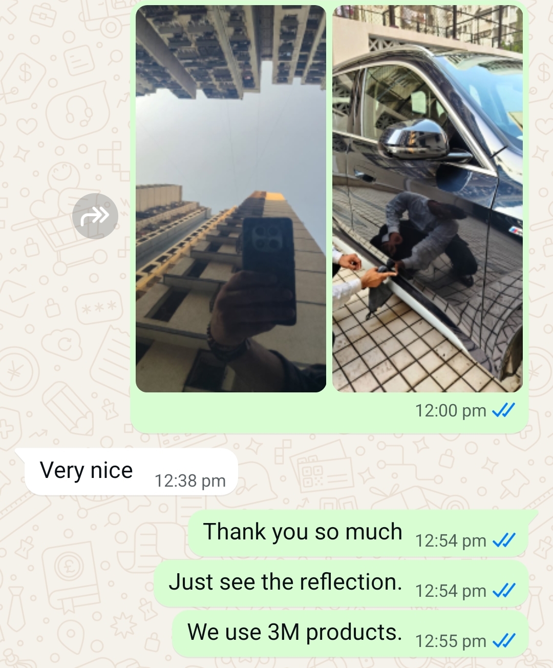 Uncle Car Washer WhatsApp customer review for doorstep car wash Mumbai