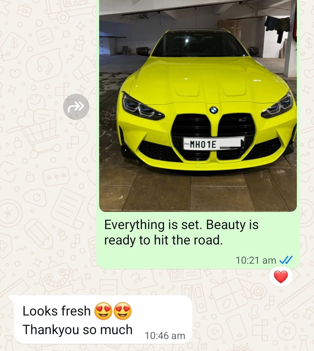 Uncle Car Washer WhatsApp customer review for doorstep car wash Mumbai