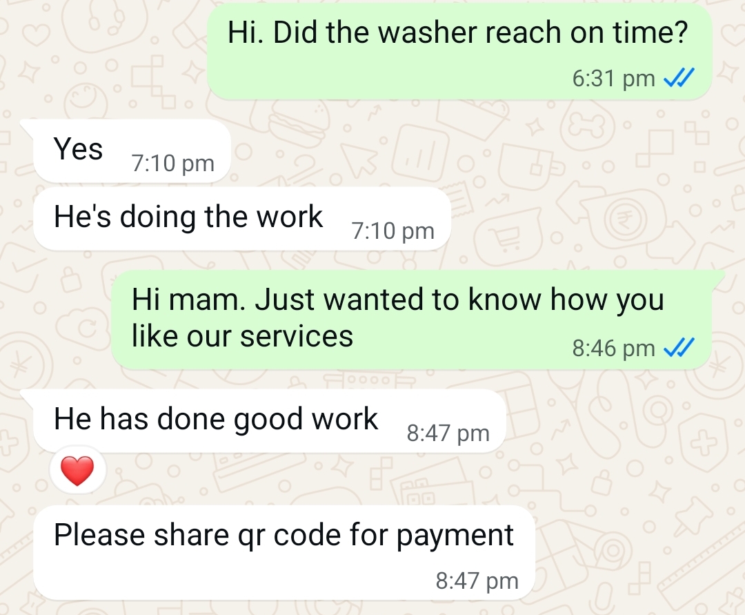 Uncle Car Washer WhatsApp customer review for doorstep car wash Mumbai